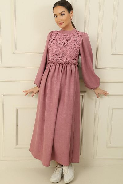 By Saygı Rochie Lungă Efect In dantelă