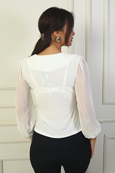 By Saygı Long Chiffon Sleeve Rose Blouse