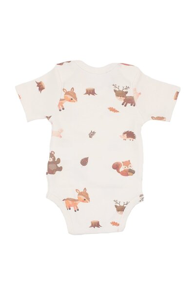 bebegen Unisex Ecru Brown Gazelle Patterned Short Sleeve Bodysuit