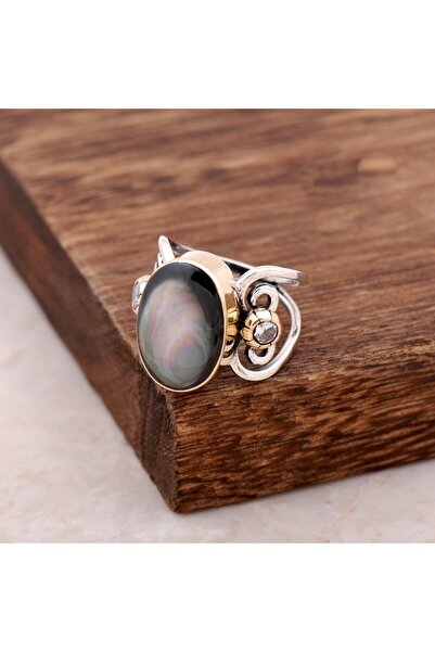 Sümer Telkari Sedef Taşlı Tasarım Elişi Gümüş Yüzük 2551