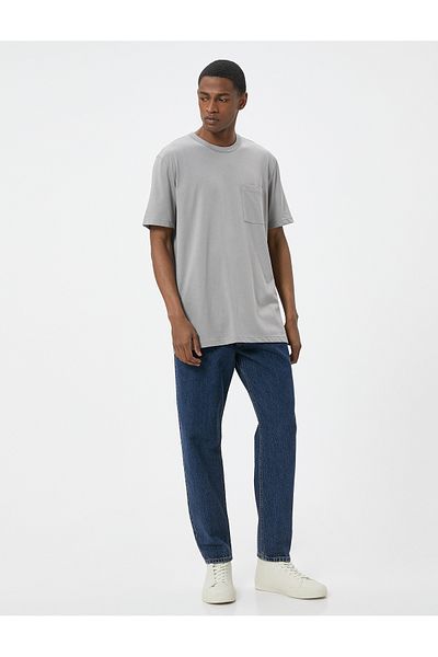 Koton Tricou din bumbac cu mânecă scurtă și decolteu cu buzunar