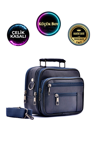 CüzCan Men's Navy Blue Horizontal Model Steel Case Genuine Leather Hand and S...