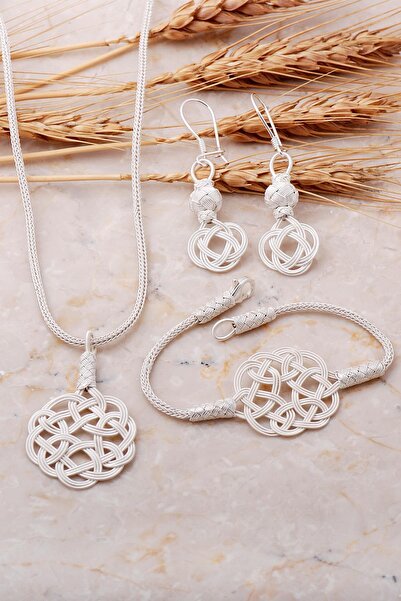 Sümer Telkari Aşk Düğümü Kazaziye El Sarması Gümüş Set 1408