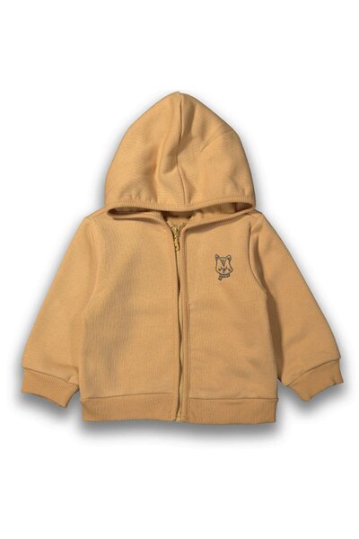bebegen Baby Boy Mustard Cat Embroidered Simple Hooded Cardigan