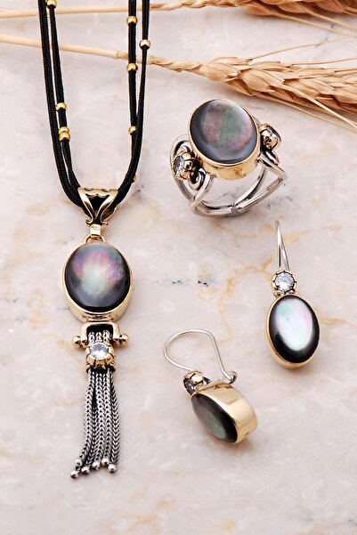 Sümer Telkari Sedef Taşlı Tasarım Gümüş Set 1893