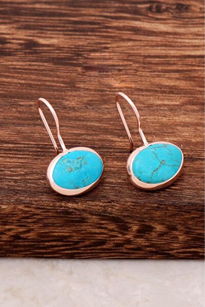 Sümer Telkari Doğal Turkuaz Taşlı Rose Gümüş Küpe 4540