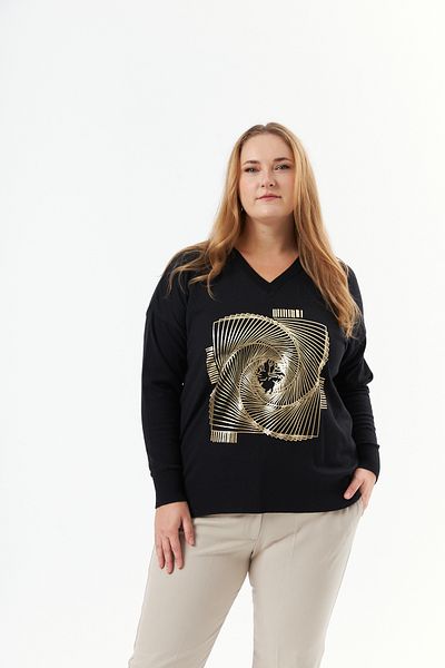 RMG Plus Size V-Neck Cashmere Blended Patterned Knitwear Sweater Black