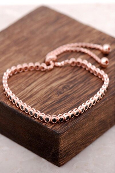 Sümer Telkari Rose Gümüş Siyah Safir Taşlı Tasarım Bileklik 2871