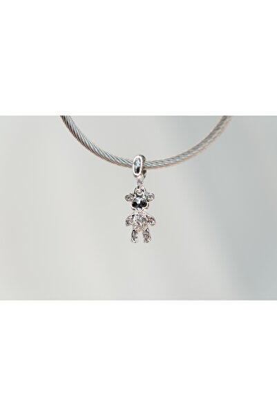 CYB STUDİO Stainless Steel Charm with Teddy Bear Figure