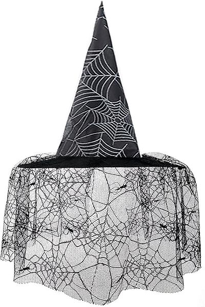 Parti dolabı Halloween Halloween Witch Hat Μαύρο Λευκό Μοτίβο Παρακαλύπτη Καπέλο Μάγισσας 34cm