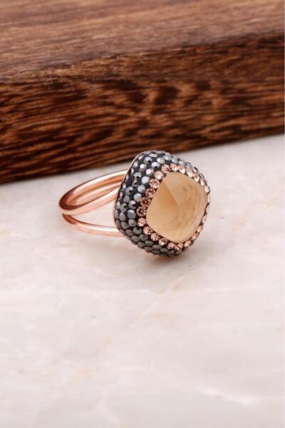 Sümer Telkari Topaz Taşlı Rose Gümüş Tasarım Yüzük 2693