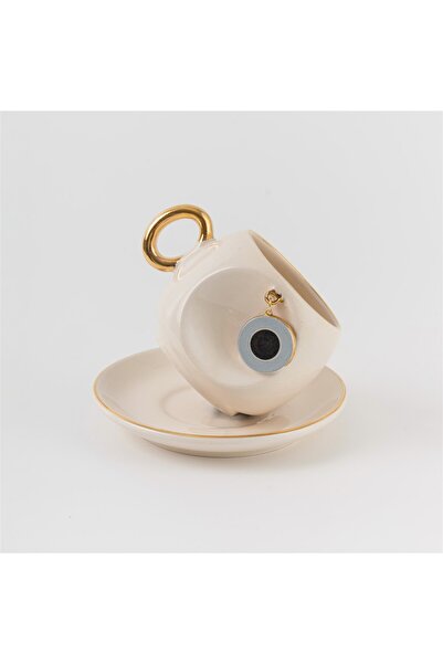 BSK Blue Ceramic Evil Eye Coffee Cup - Handmade