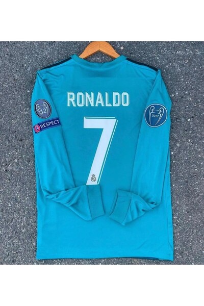 After Party Real Madrid' Ro.naldo Ş. Ligi Final Turkuaz Futbol Forması Uzun K...