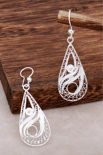 Sümer Telkari Damla Tasarım Telkari Sallantılı Gümüş Küpe 4611