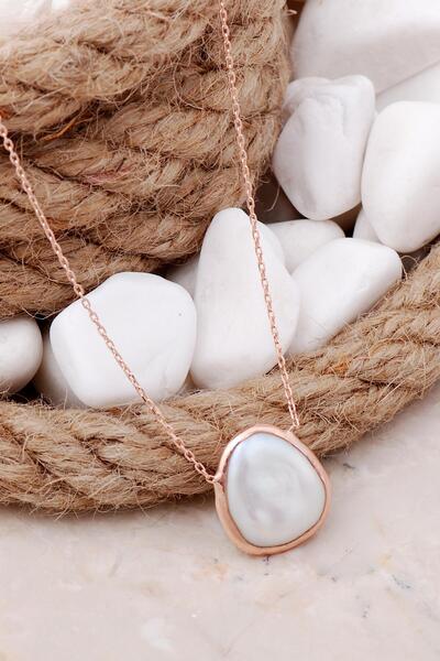 Sümer Telkari İnci Taşlı Rose Gümüş Kolye 6477