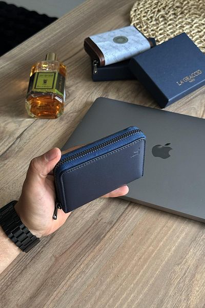 La La'Graccio Paris Мъжки портфейл с цип от естествена кожа La'graccio Paris Lancoves, тъмносин
