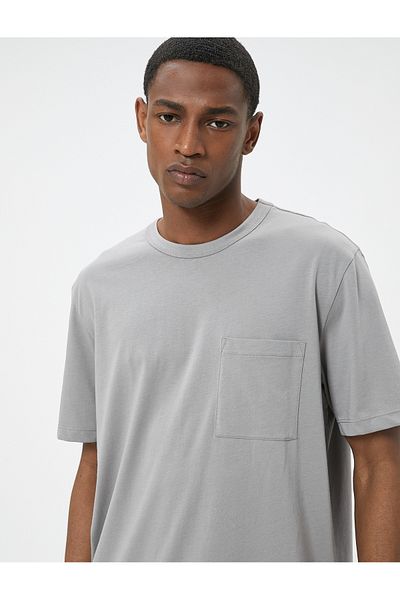 Koton Tricou din bumbac cu mânecă scurtă și decolteu cu buzunar