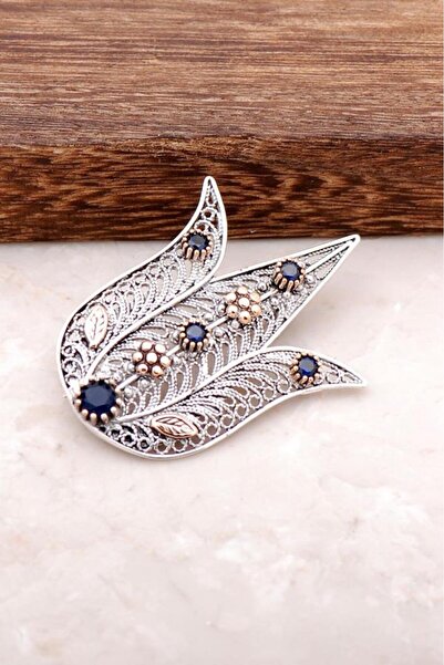 Sümer Telkari Lale Tasarımlı Elişi Telkari İşlemeli Gümüş Broş 319