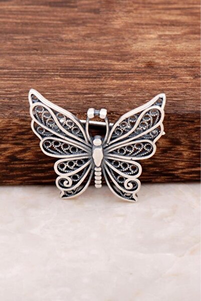 Sümer Telkari Telkari Işlemeli Kelebek Tasarım Gümüş Broş 327
