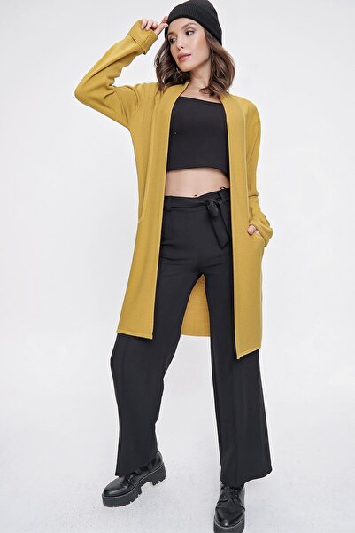 By Saygı Shawl Collar Double Sleeve Pocketed Lycra Knitwear Cardigan