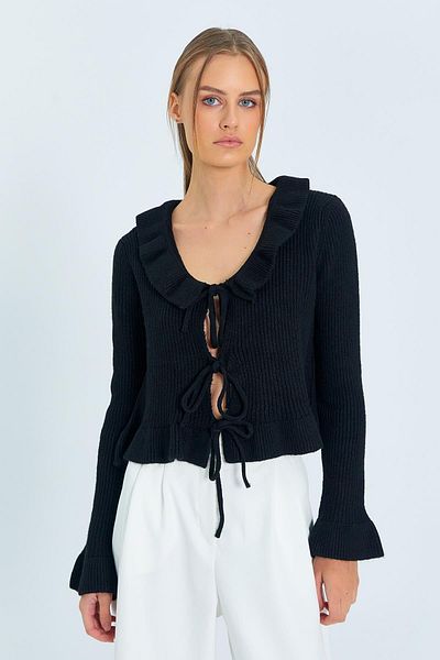 Mixray 6899 Model Black Women's Cardigan - Front Lace