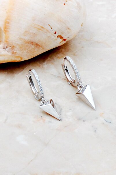 Sümer Telkari Piramit Rodyumlu Gümüş Küpe 5275