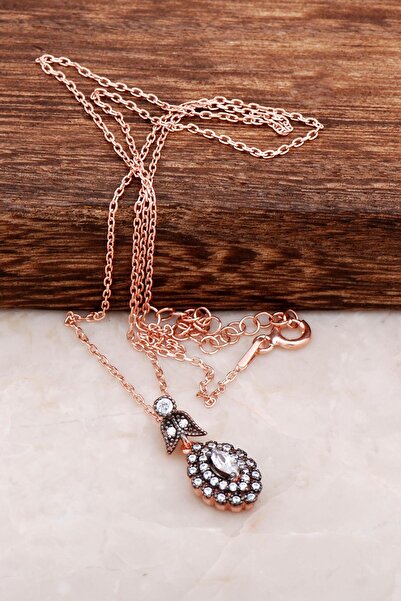 Sümer Telkari Elmas Montürlü Rose Gümüş Kolye 6521