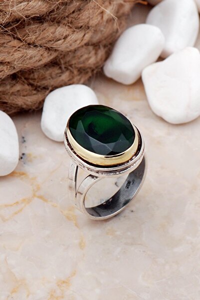 Sümer Telkari Kök Zümrüt Taşlı Tel Sarma Elişi Gümüş Yüzük 3274