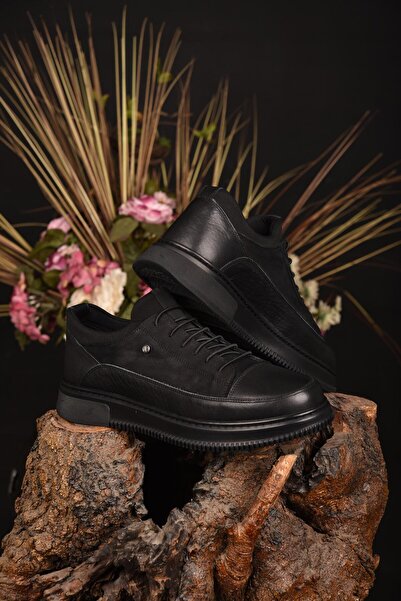 JAMES FRANCO Erkek Kışlık %100 Hakiki Deri Siyah Casual Ayakkabı Kaydırmaz Taban Ve Su Geçirmez