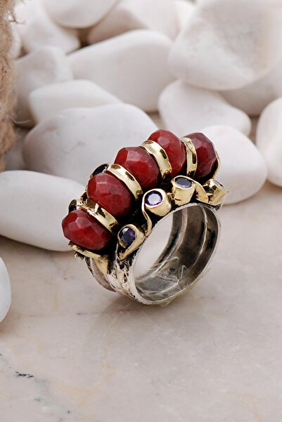 Sümer Telkari Kök Yakut Taşlı Parçalı Elişi Gümüş Yüzük 265