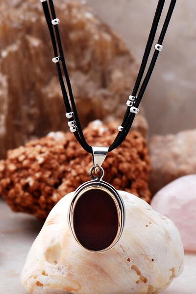 Sümer Telkari Akik El Sarması Gümüş Tasarım Kolye 6801