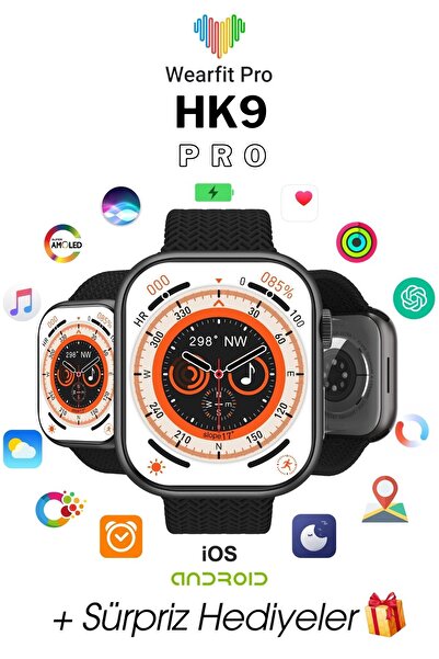 wearfit WEARFİT HK9PRO Akıllı Kol Saati  45mm AMOLED Ekran SİYAH