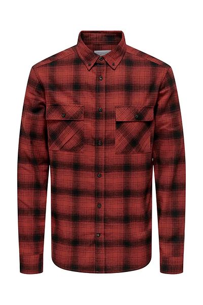 Only & Sons Mens Onsmatt Long Sleeve Regular Fit 100% Cotton Shirt 22030127   Red