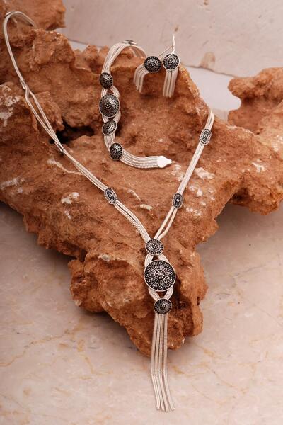 Sümer Telkari Midyat Hasırı El Örmesi Urart Morifli Gümüş Set 2049