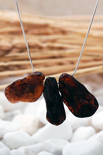 Sümer Telkari Eski Damla Kehribar Taşlı Gümüş Kolye 07