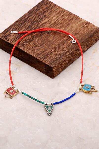 Sümer Telkari Doğal Taşlı Mozaik Işlemeli Gümüş Kolye 6845