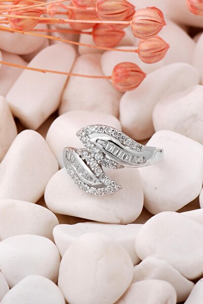 Sümer Telkari Baget Yaprak Tasarım Rodyumlu Gümüş Yüzük 303