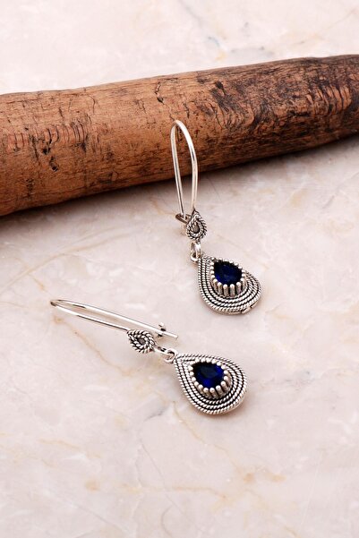 Sümer Telkari Telkari İşlemeli Elişi Gümüş Safir Küpe 5068