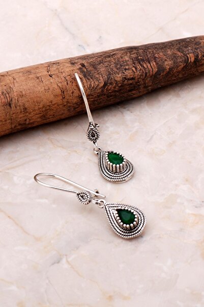 Sümer Telkari Telkari Işlemeli Gümüş Elişi Kök Zümrüt Küpe 5071