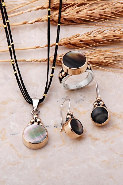 Sümer Telkari SEDEF TAŞLI TASARIM EL YAPIMI GÜMÜŞ SET 1107