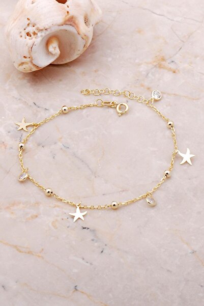 Sümer Telkari Yıldız Sallantılı Taşlı Altın Yaldızlı Toplu Gümüş Bileklik 3651