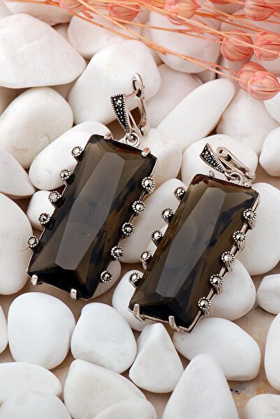 Sümer Telkari Topaz Ve Markazit Taşlı Tasarım Gümüş Küpe 118