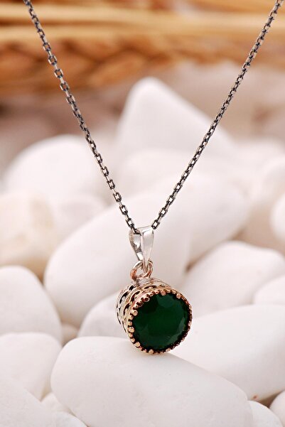 Sümer Telkari Kök Zümrüt Taşlı Elişi Gümüş Kolye 6810