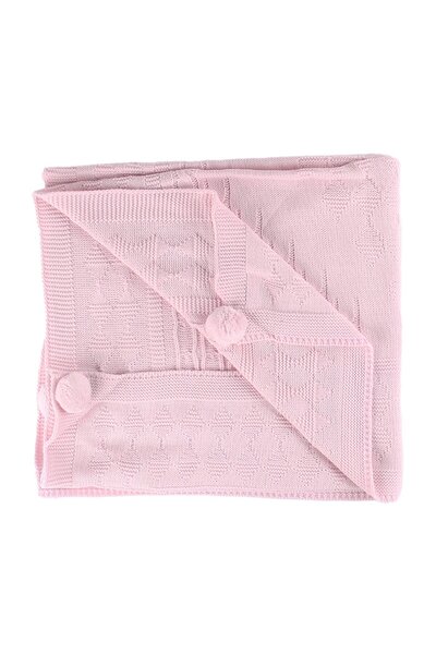 bebegen بطانية تريكو للفتيات الصغيرات منقوشة باللون الوردي - 80x90 محبوكة، بقالة