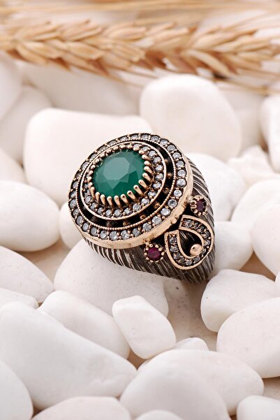 Sümer Telkari Kök Zümrüt Taşlı Elişi Gümüş Yüzük 191