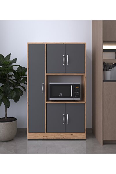 AYMOBSAN Riva 5 Kapaklı, Fırınbölmeli Çok Amaçlı Dolap , Mutfak&banyo Dolabı,kiler, Atlantik Çam - Antrasit