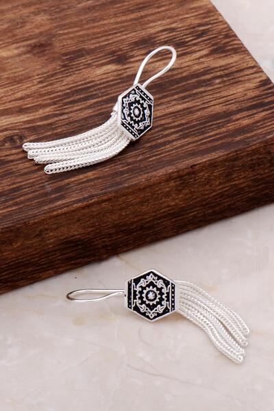 Sümer Telkari Asur Motifli Elişi Sallantılı Gümüş Küpe 4914