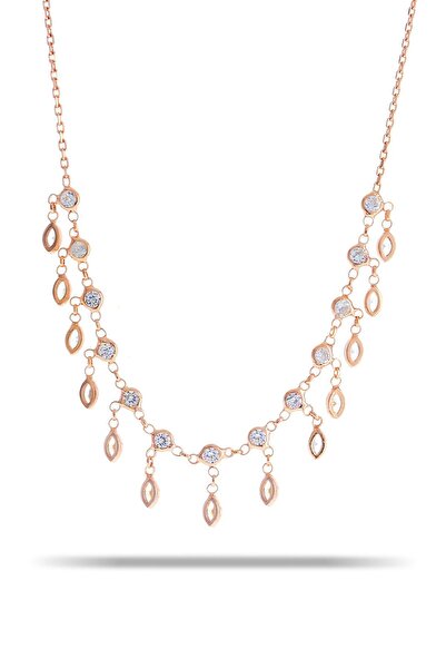 Sümer Telkari Zirkon Taşlı Akıtma Rose Gümüş Kolye 7325