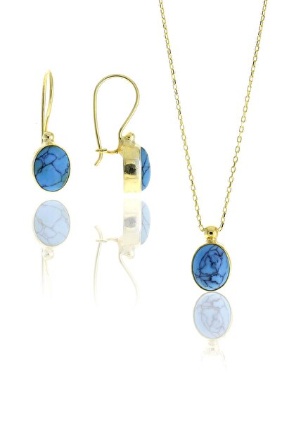 Sümer Telkari Firuze Altın Yaldızlı Gümüş Tasarım Set 2115