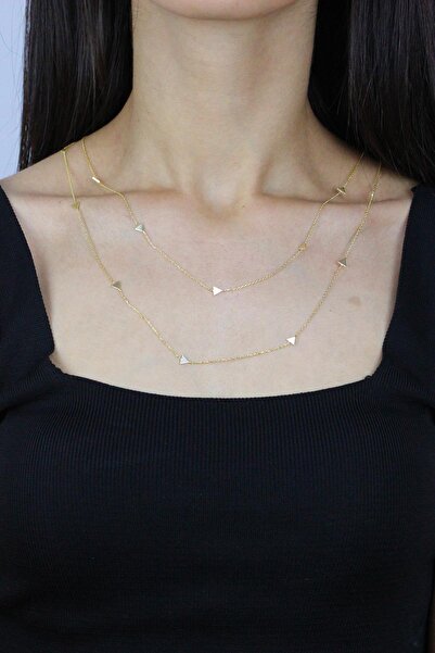 Sümer Telkari Üçgen 110 cm Altın Yaldızlı Gümüş Kolye 7253